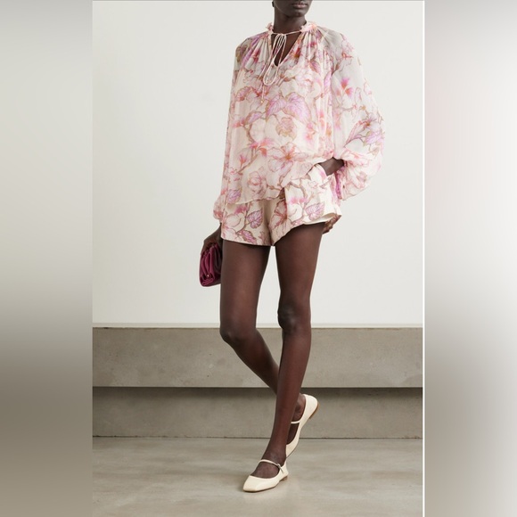 Zimmermann Coral Hibiscus Semi-sheer Floral Blouse Size 1 - Picture 2 of 15